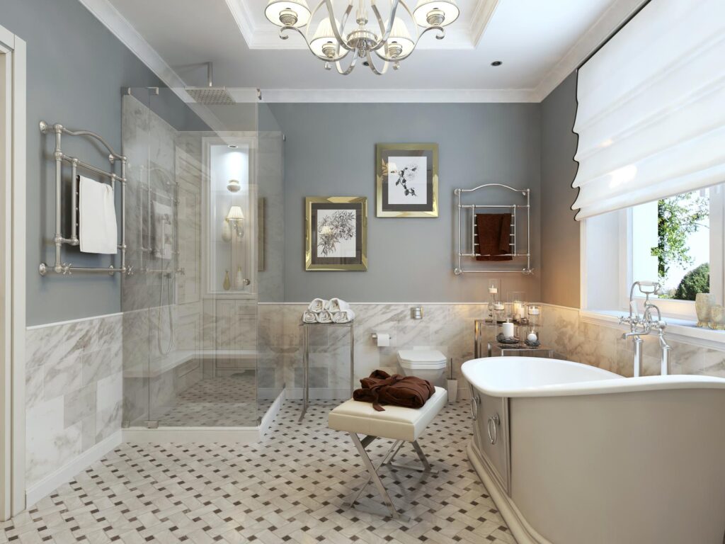 A luxurious bathroom with all types of accessories